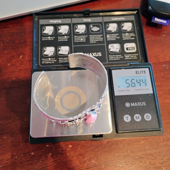 Southwest Cowgirl Sterling Silver Pink Conch Shell Cuff Bracelet 56g 1 1/4" Wide - Picture 6 of 7